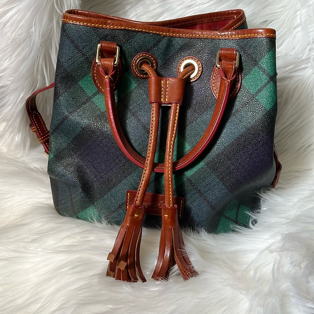 Dooney & Bourke Tartan Plaid Drawsting Bucket Bag